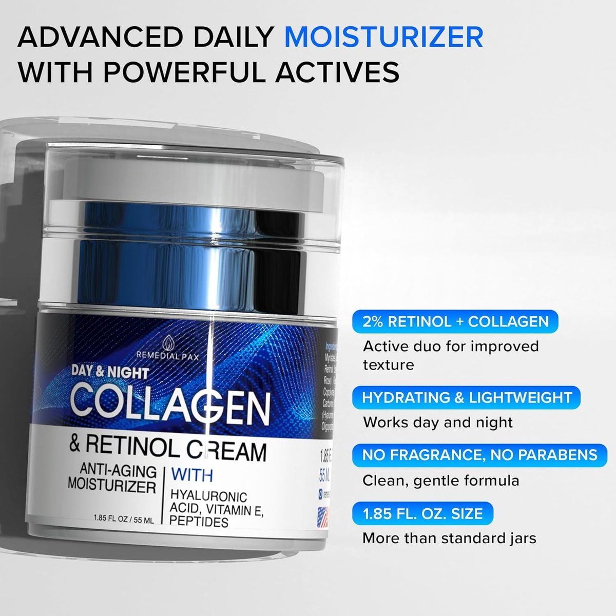 Collagen Face Cream with Retinol & Hyaluronic Acid - Anti Aging Moisturizer for Women & Men, Firming Day & Night Cream for Wrinkles, Hydrating Facial Lotion for All Skin Types - görsel 11