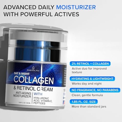 Collagen Face Cream with Retinol & Hyaluronic Acid - Anti Aging Moisturizer for Women & Men, Firming Day & Night Cream for Wrinkles, Hydrating Facial Lotion for All Skin Types - görsel 12