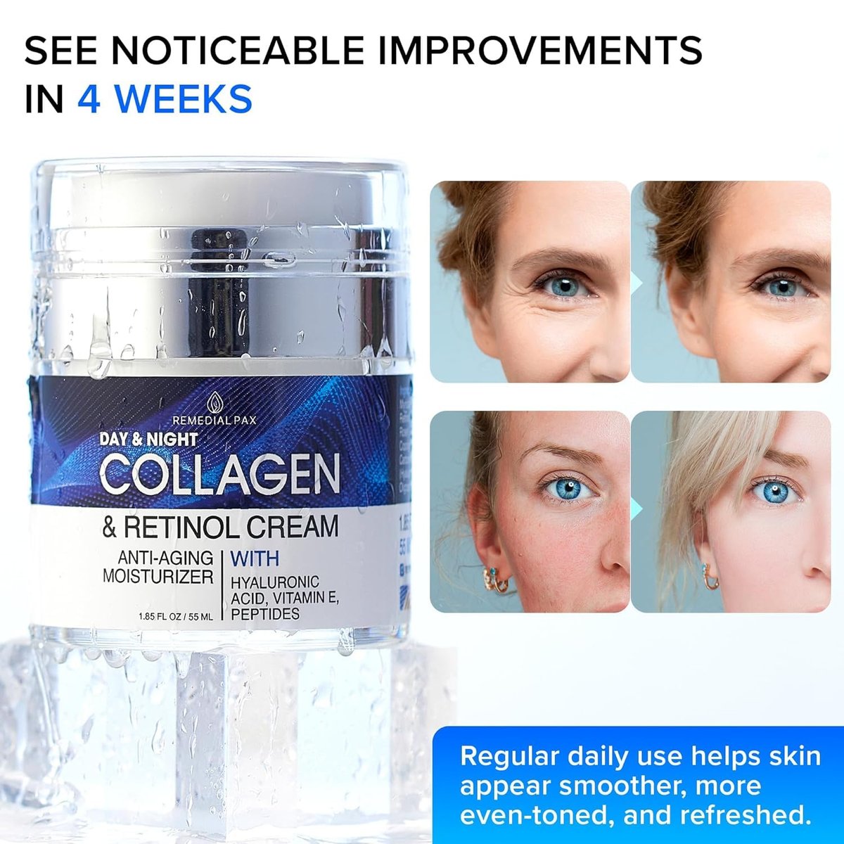Collagen Face Cream with Retinol & Hyaluronic Acid - Anti Aging Moisturizer for Women & Men, Firming Day & Night Cream for Wrinkles, Hydrating Facial Lotion for All Skin Types - görsel 9
