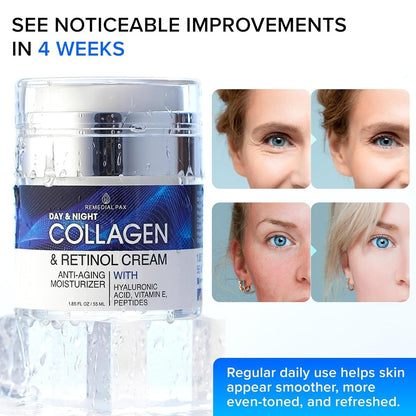 Collagen Face Cream with Retinol & Hyaluronic Acid - Anti Aging Moisturizer for Women & Men, Firming Day & Night Cream for Wrinkles, Hydrating Facial Lotion for All Skin Types