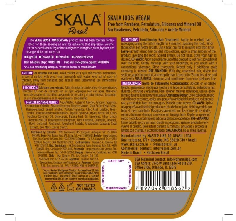 SKALA Mais Cachos Hydrates Curls 2-in-1 Conditioning Treatment Cream & Cream to Comb for Curly Hair, Eliminates Frizz (35.2 oz, Pack of 3) Avelisse