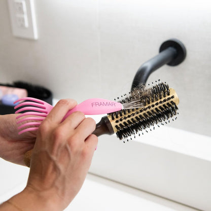 FRAMAR Premium Hair Brush Cleaner Tool – 2-in-1 Hairbrush & Comb Cleaner Removes Hair and Buildup Instantly – Pink