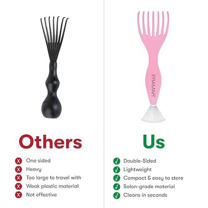 FRAMAR Premium Hair Brush Cleaner Tool – 2-in-1 Hairbrush & Comb Cleaner Removes Hair and Buildup Instantly – Pink