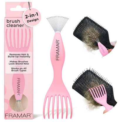 FRAMAR Premium Hair Brush Cleaner Tool – 2-in-1 Hairbrush & Comb Cleaner Removes Hair and Buildup Instantly – Pink