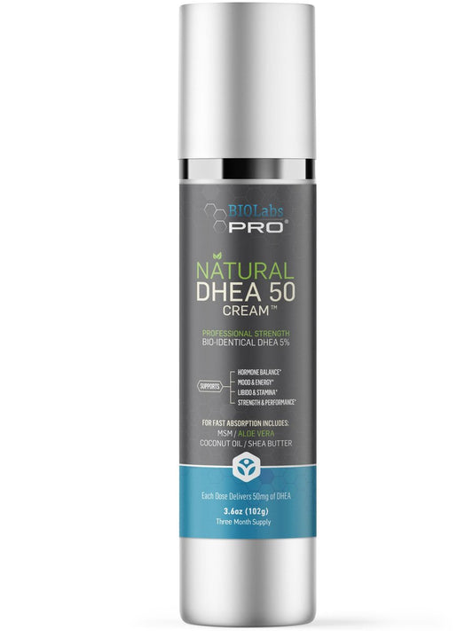 BIOLABS PRO DHEA Cream - Bioidentical Natural DHEA for Women or Men - 50mg Per Dose - Three Month Supply - Luxury Bottle - 3.6oz Avelisse