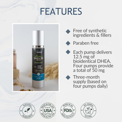 BIOLABS PRO DHEA Cream - Bioidentical Natural DHEA for Women or Men - 50mg Per Dose - Three Month Supply - Luxury Bottle - 3.6oz Avelisse