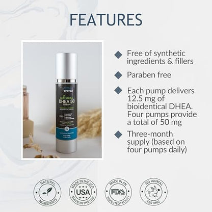 BIOLABS PRO DHEA Cream - Bioidentical Natural DHEA for Women or Men - 50mg Per Dose - Three Month Supply - Luxury Bottle - 3.6oz Avelisse