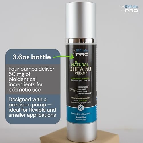BIOLABS PRO DHEA Cream - Bioidentical Natural DHEA for Women or Men - 50mg Per Dose - Three Month Supply - Luxury Bottle - 3.6oz Avelisse