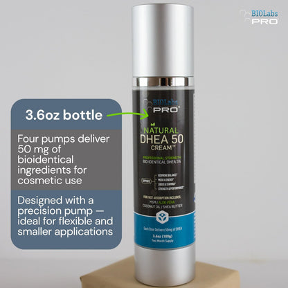 BIOLABS PRO DHEA Cream - Bioidentical Natural DHEA for Women or Men - 50mg Per Dose - Three Month Supply - Luxury Bottle - 3.6oz Avelisse
