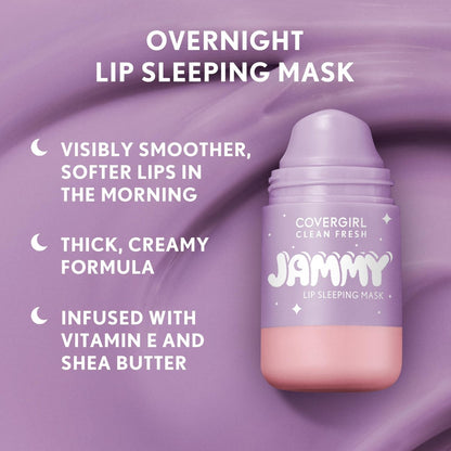 COVERGIRL Clean Fresh Jammy Lip Sleeping Mask - Whipped Lavender - 0.24 Fl Oz - Avocado & Grape Seed Oils, No-Touch Applicator
