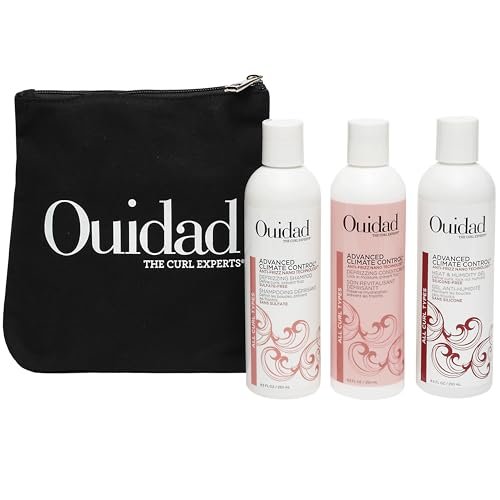 Ouidad Frizz-Free Wash Day Hair Care Kit for Curly Hair - Anti-Frizz Advanced Climate Control Shampoo, Conditioner & Gel, Defines Curls, Fights Humidity, Adds Shine – Includes Canvas Bag, 3-Piece Set - görsel 2