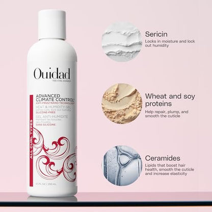 Ouidad Frizz-Free Wash Day Hair Care Kit for Curly Hair - Anti-Frizz Advanced Climate Control Shampoo, Conditioner & Gel, Defines Curls, Fights Humidity, Adds Shine – Includes Canvas Bag, 3-Piece Set