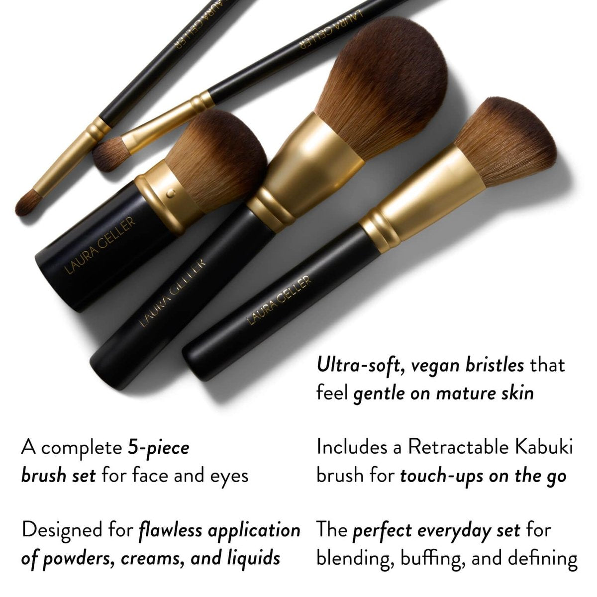 LAURA GELLER NEW YORK Professional Makeup Brushes - Full Face Set of 5 - Cruelty-Free Avelisse