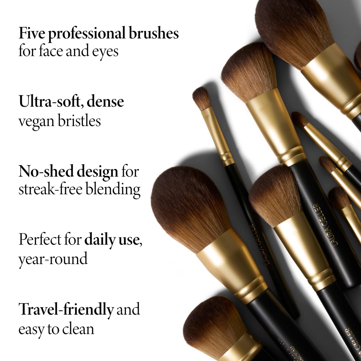 LAURA GELLER NEW YORK Professional Makeup Brushes - Full Face Set of 5 - Cruelty-Free Avelisse