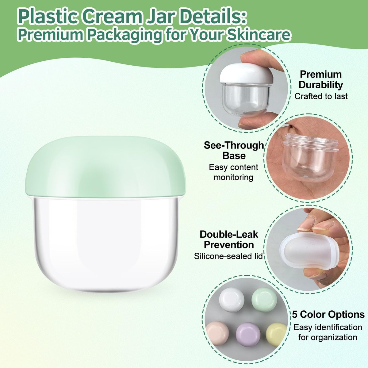 MUIIGOOD 5-Piece Mini Travel Jars Set - 20ml & 10ml Leak-Proof Acrylic Containers for Creams, Lip Balm, and Toiletries with Labels - görsel 5
