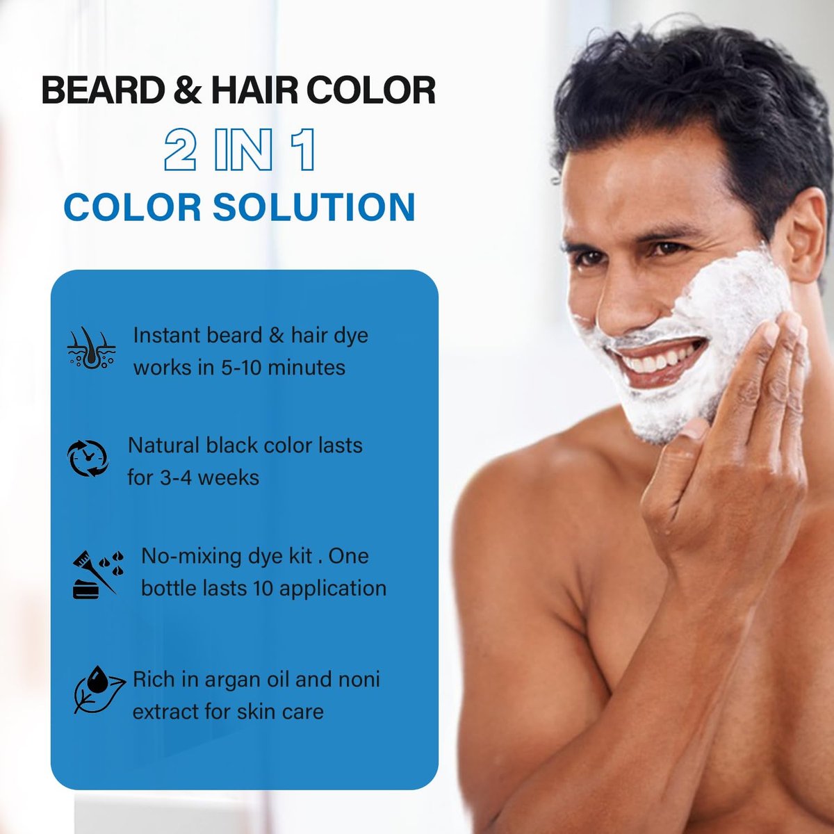 NCEPROHR Beard Dye for Men - Black Beard Color & Hair Dye Shampoo for Gray Coverage, Mens Hair Color Works in Minutes, Easy to Use 16.9 Fl Oz Avelisse