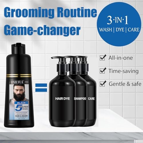 NCEPROHR Beard Dye for Men - Black Beard Color & Hair Dye Shampoo for Gray Coverage, Mens Hair Color Works in Minutes, Easy to Use 16.9 Fl Oz Avelisse
