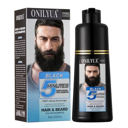 NCEPROHR Beard Dye for Men - Black Beard Color & Hair Dye Shampoo for Gray Coverage, Mens Hair Color Works in Minutes, Easy to Use 16.9 Fl Oz Avelisse