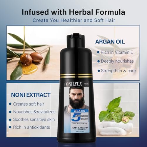 NCEPROHR Beard Dye for Men - Black Beard Color & Hair Dye Shampoo for Gray Coverage, Mens Hair Color Works in Minutes, Easy to Use 16.9 Fl Oz Avelisse
