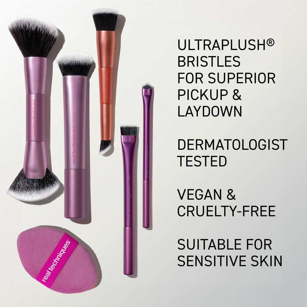Real Techniques Big Blends Energy Brush + Dual-Sided Puff Kit – 6 Piece Face Makeup Brush & Puff Set for Foundation, Concealer, Powder & Blush, Travel Friendly, Cruelty-Free & Vegan - görsel 16