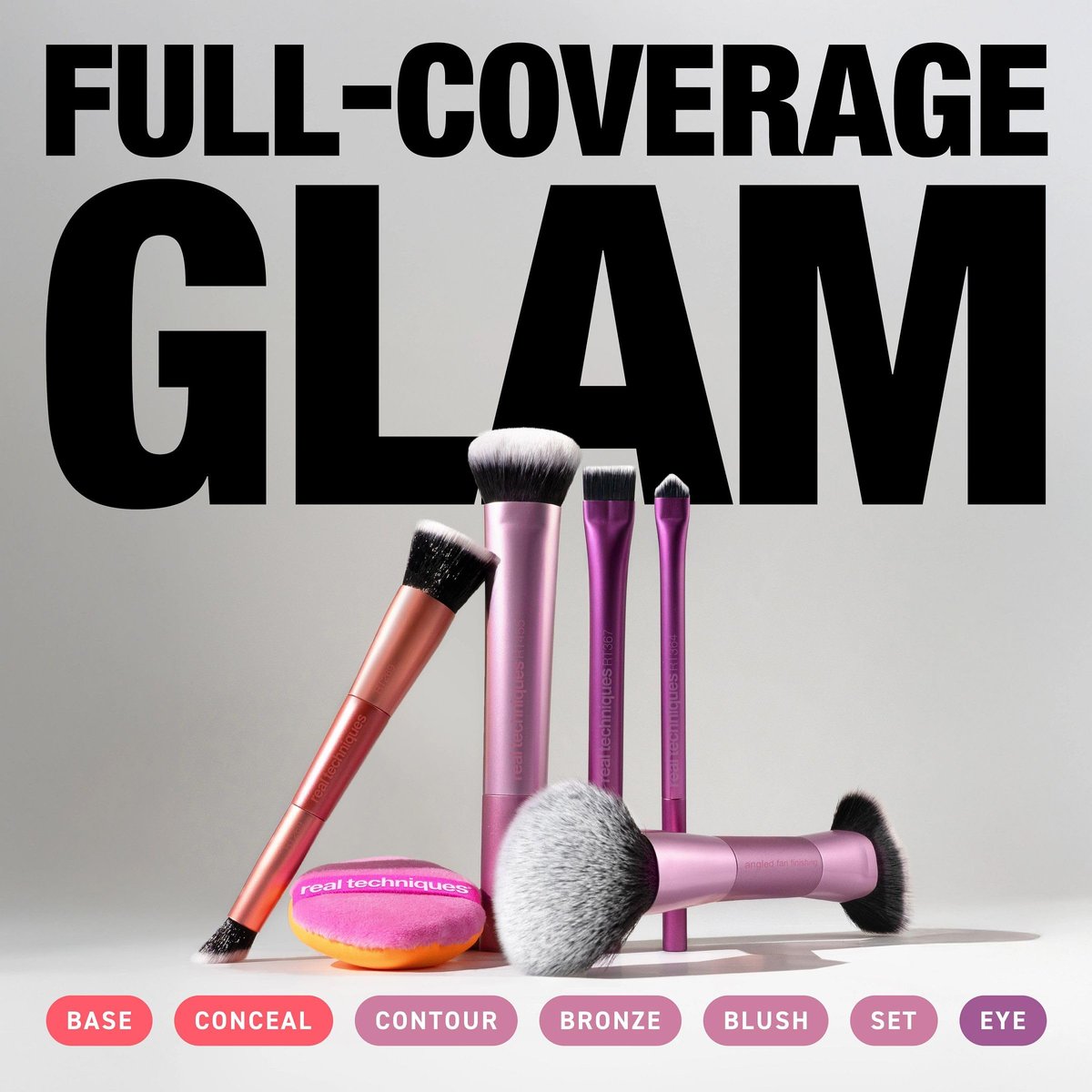 Real Techniques Big Blends Energy Brush + Dual-Sided Puff Kit – 6 Piece Face Makeup Brush & Puff Set for Foundation, Concealer, Powder & Blush, Travel Friendly, Cruelty-Free & Vegan - görsel 4