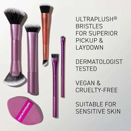 Real Techniques Big Blends Energy Brush + Dual-Sided Puff Kit – 6 Piece Face Makeup Brush & Puff Set for Foundation, Concealer, Powder & Blush, Travel Friendly, Cruelty-Free & Vegan - görsel 15