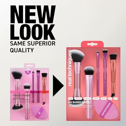 Real Techniques Big Blends Energy Brush + Dual-Sided Puff Kit – 6 Piece Face Makeup Brush & Puff Set for Foundation, Concealer, Powder & Blush, Travel Friendly, Cruelty-Free & Vegan - görsel 17