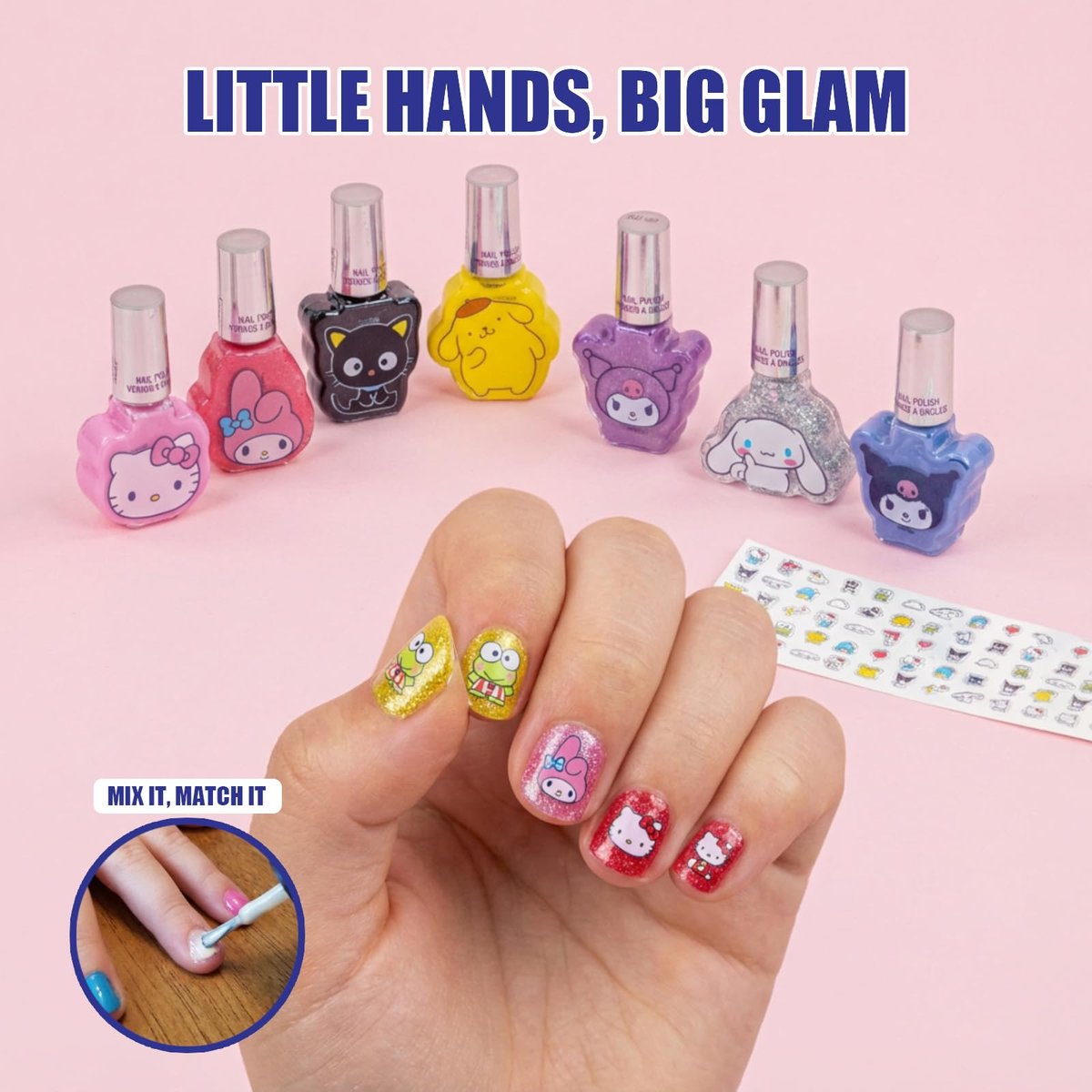 Hello Kitty and Friends 16 Pack Nail Polish Set - Water-Based Peelable Nail Polish with Glittery, Shimmery, and Opaque Colors for Kids Girls Party by Townley Girl Avelisse