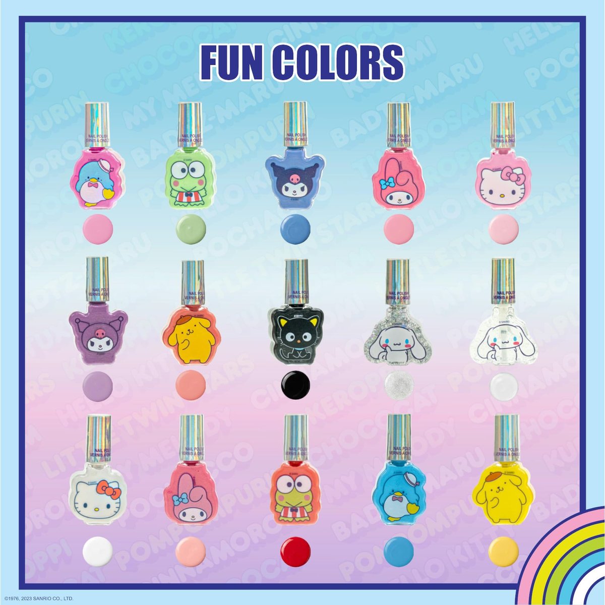 Hello Kitty and Friends 16 Pack Nail Polish Set - Water-Based Peelable Nail Polish with Glittery, Shimmery, and Opaque Colors for Kids Girls Party by Townley Girl Avelisse