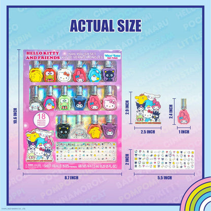 Hello Kitty and Friends 16 Pack Nail Polish Set - Water-Based Peelable Nail Polish with Glittery, Shimmery, and Opaque Colors for Kids Girls Party by Townley Girl Avelisse
