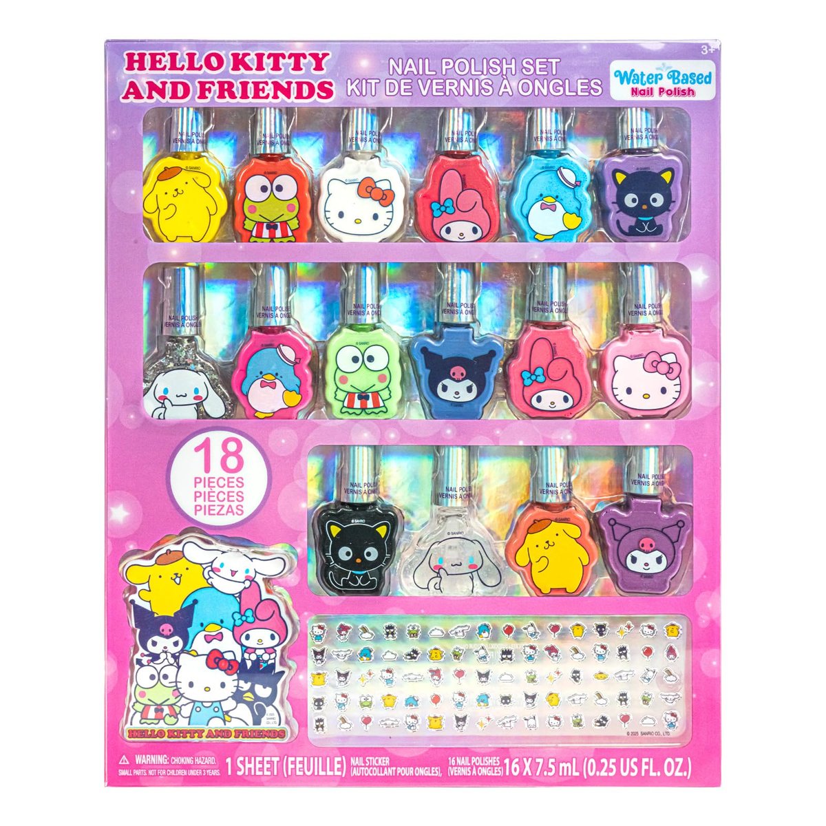 Hello Kitty and Friends 16 Pack Nail Polish Set - Water-Based Peelable Nail Polish with Glittery, Shimmery, and Opaque Colors for Kids Girls Party by Townley Girl Avelisse