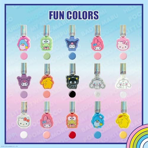 Hello Kitty and Friends 16 Pack Nail Polish Set - Water-Based Peelable Nail Polish with Glittery, Shimmery, and Opaque Colors for Kids Girls Party by Townley Girl Avelisse