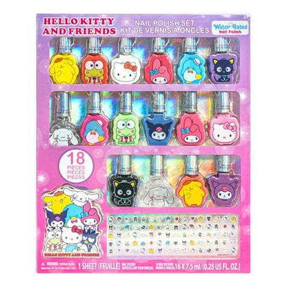 Hello Kitty and Friends 16 Pack Nail Polish Set - Water-Based Peelable Nail Polish with Glittery, Shimmery, and Opaque Colors for Kids Girls Party by Townley Girl Avelisse