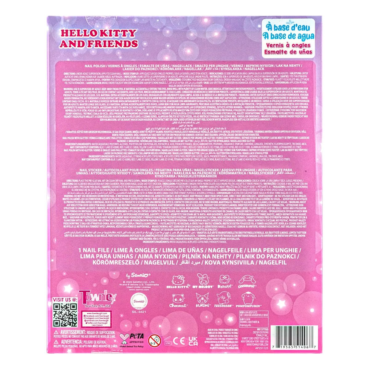Hello Kitty and Friends 16 Pack Nail Polish Set - Water-Based Peelable Nail Polish with Glittery, Shimmery, and Opaque Colors for Kids Girls Party by Townley Girl Avelisse