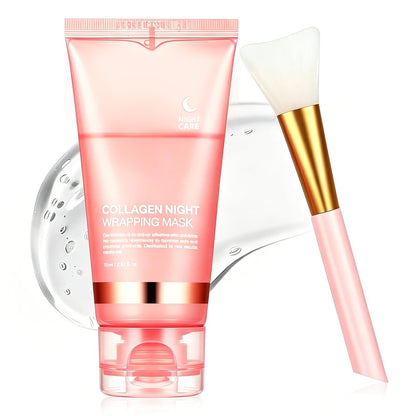 YOTOCK Collagen Night Wrapping Peel off Mask with Brush - Overnight Hydrating Face Mask for Elasticity, Reduces Sagging & Wrinkles - 2.53 Fl Oz