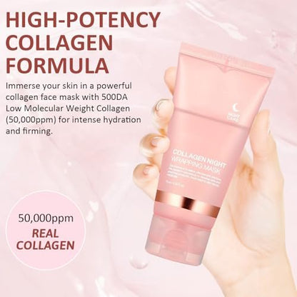 YOTOCK Collagen Night Wrapping Peel off Mask with Brush - Overnight Hydrating Face Mask for Elasticity, Reduces Sagging & Wrinkles - 2.53 Fl Oz
