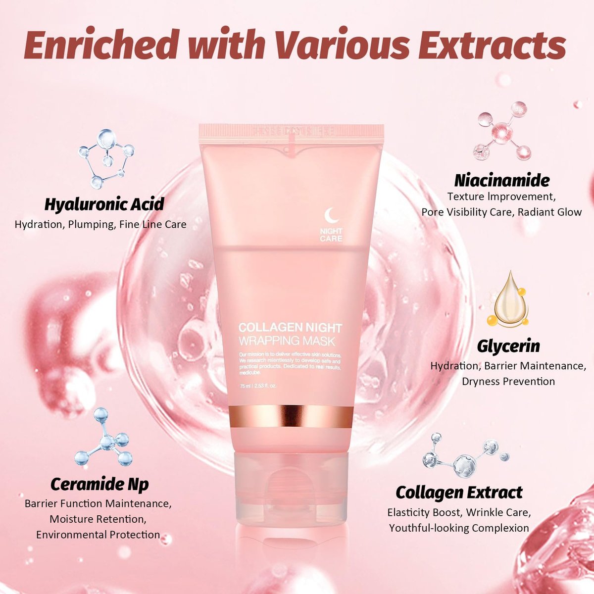 YOTOCK Collagen Night Wrapping Peel off Mask with Brush - Overnight Hydrating Face Mask for Elasticity, Reduces Sagging & Wrinkles - 2.53 Fl Oz - görsel 13