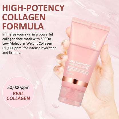 YOTOCK Collagen Night Wrapping Peel off Mask with Brush - Overnight Hydrating Face Mask for Elasticity, Reduces Sagging & Wrinkles - 2.53 Fl Oz