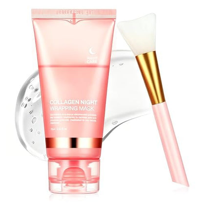 YOTOCK Collagen Night Wrapping Peel off Mask with Brush - Overnight Hydrating Face Mask for Elasticity, Reduces Sagging & Wrinkles - 2.53 Fl Oz