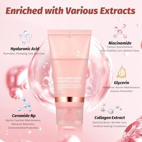 YOTOCK Collagen Night Wrapping Peel off Mask with Brush - Overnight Hydrating Face Mask for Elasticity, Reduces Sagging & Wrinkles - 2.53 Fl Oz - görsel 14