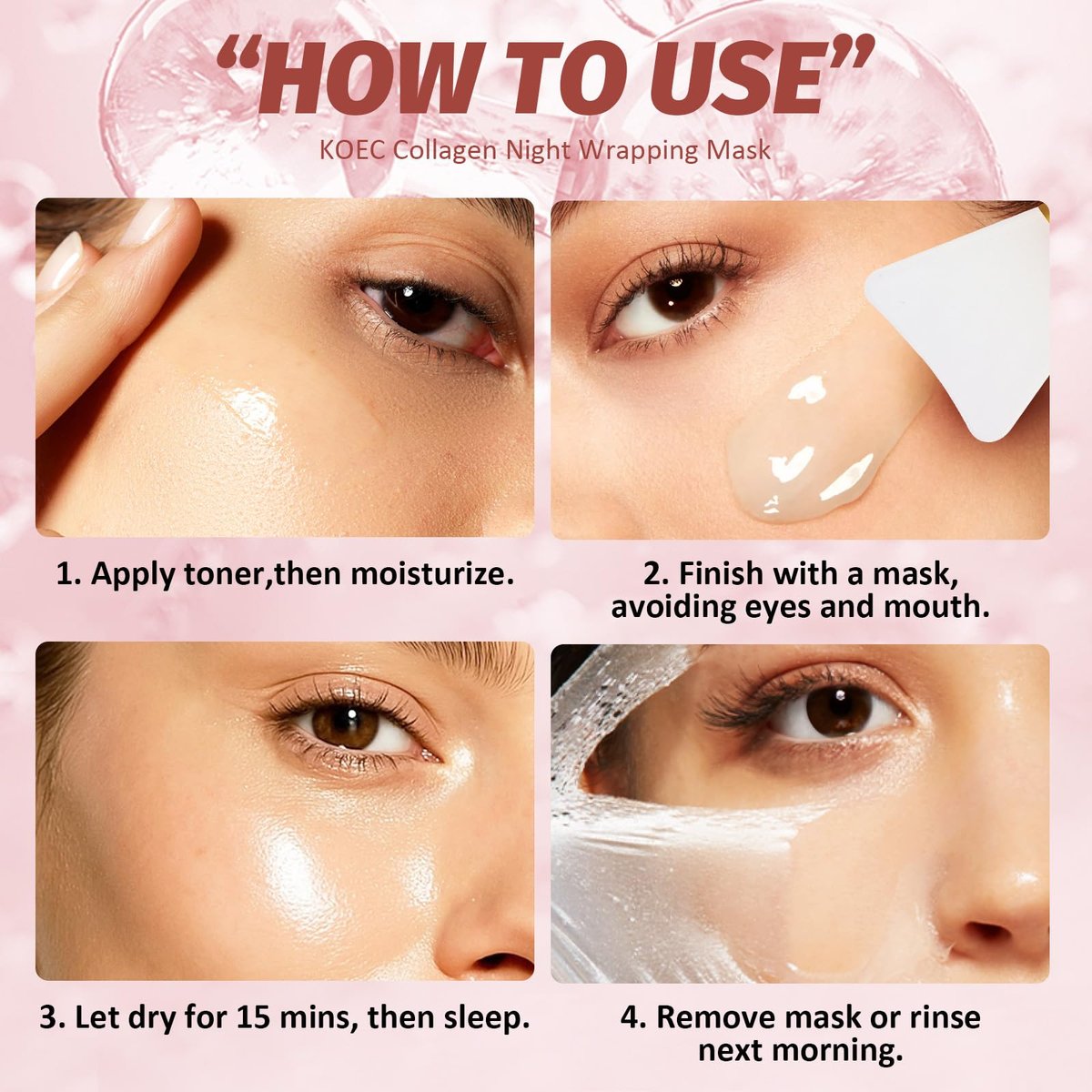 YOTOCK Collagen Night Wrapping Peel off Mask with Brush - Overnight Hydrating Face Mask for Elasticity, Reduces Sagging & Wrinkles - 2.53 Fl Oz - görsel 9