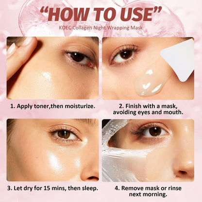 YOTOCK Collagen Night Wrapping Peel off Mask with Brush - Overnight Hydrating Face Mask for Elasticity, Reduces Sagging & Wrinkles - 2.53 Fl Oz