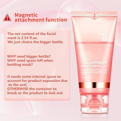 YOTOCK Collagen Night Wrapping Peel off Mask with Brush - Overnight Hydrating Face Mask for Elasticity, Reduces Sagging & Wrinkles - 2.53 Fl Oz