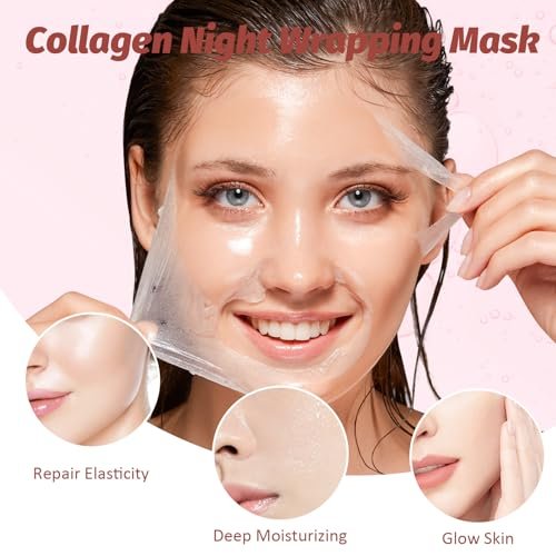 YOTOCK Collagen Night Wrapping Peel off Mask with Brush - Overnight Hydrating Face Mask for Elasticity, Reduces Sagging & Wrinkles - 2.53 Fl Oz - görsel 4