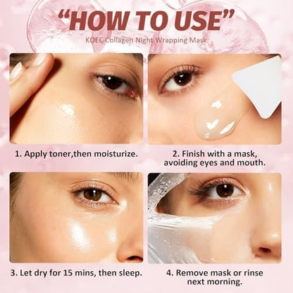YOTOCK Collagen Night Wrapping Peel off Mask with Brush - Overnight Hydrating Face Mask for Elasticity, Reduces Sagging & Wrinkles - 2.53 Fl Oz