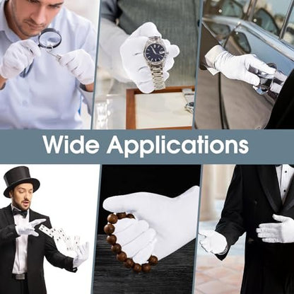 24 Pcs White Cotton Gloves for Dry Hands & Eczema - Moisturizing Sleeping Gloves for Men and Women, Stretchy Breathable Work Gloves for Jewelry Inspection, Spa