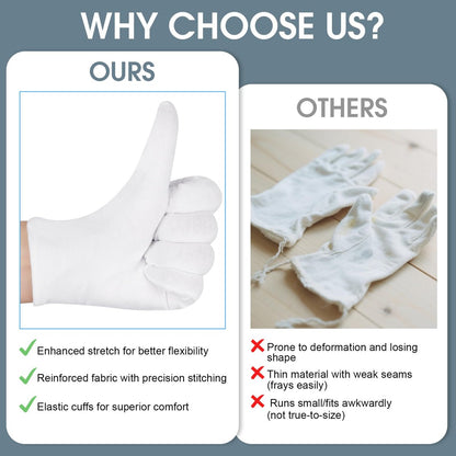 24 Pcs White Cotton Gloves for Dry Hands & Eczema - Moisturizing Sleeping Gloves for Men and Women, Stretchy Breathable Work Gloves for Jewelry Inspection, Spa