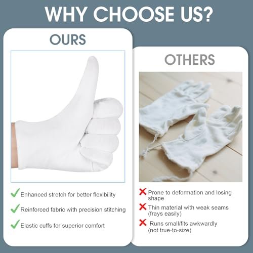 24 Pcs White Cotton Gloves for Dry Hands & Eczema - Moisturizing Sleeping Gloves for Men and Women, Stretchy Breathable Work Gloves for Jewelry Inspection, Spa - görsel 12