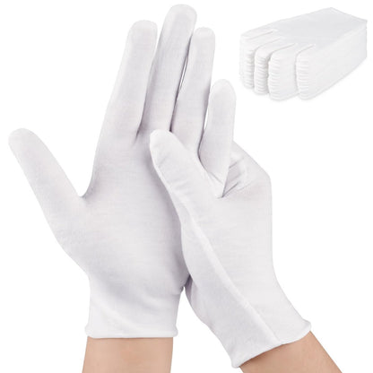 24 Pcs White Cotton Gloves for Dry Hands & Eczema - Moisturizing Sleeping Gloves for Men and Women, Stretchy Breathable Work Gloves for Jewelry Inspection, Spa