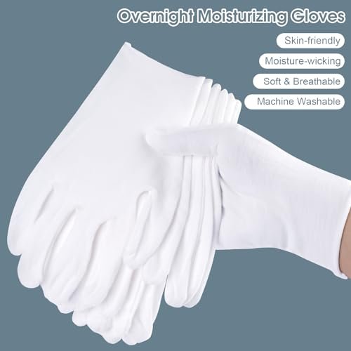 24 Pcs White Cotton Gloves for Dry Hands & Eczema - Moisturizing Sleeping Gloves for Men and Women, Stretchy Breathable Work Gloves for Jewelry Inspection, Spa - görsel 8